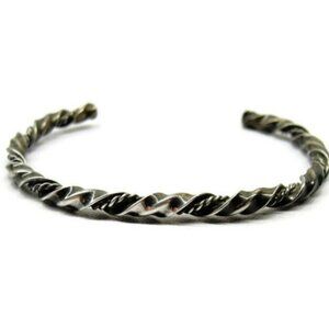 Big & Small Twisted Rope Combination Bangle Cuff Sterling Silver 925 Bracelet